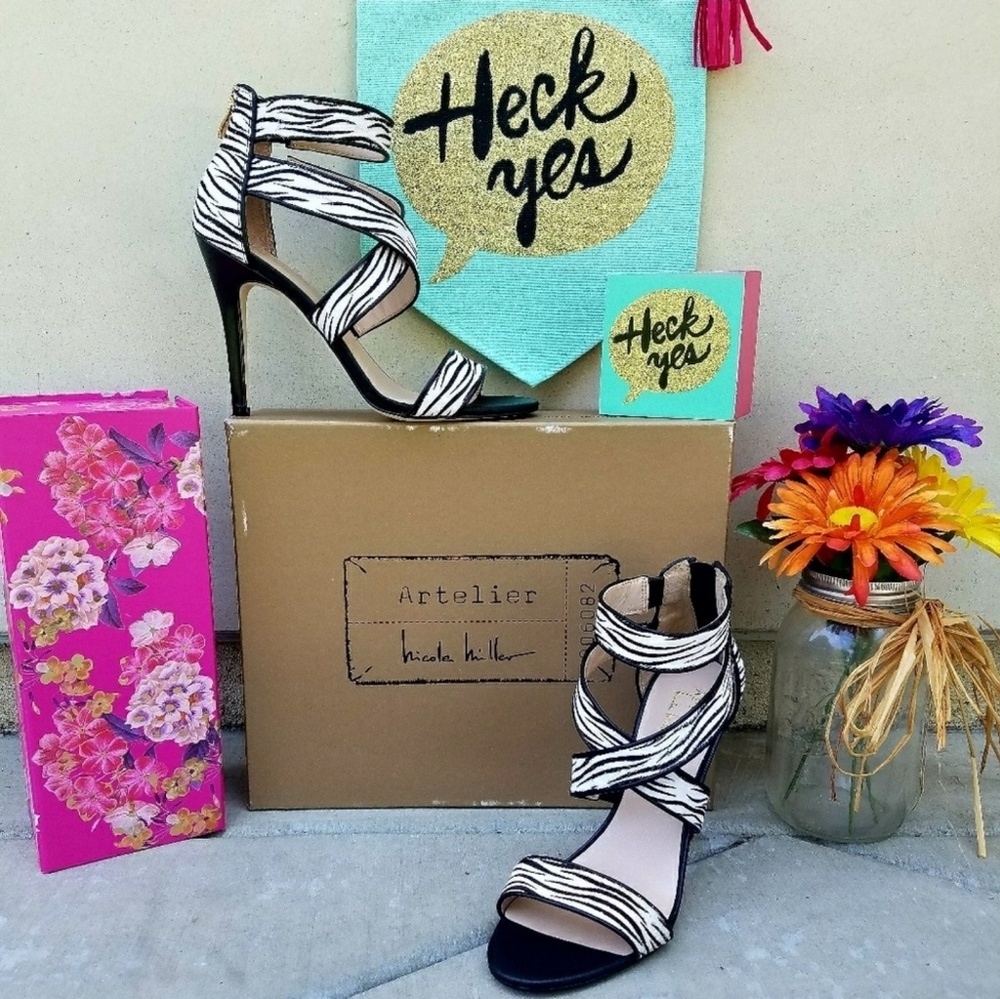 Sexy Zebra Print Nicole Miller Strappy Heels - Picture 2 of 8